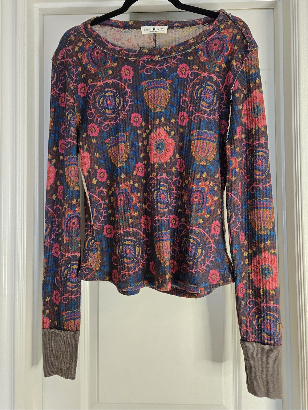 Natural Life Women's Boho Floral Thermal Knitted Long Sleeve, Size XL